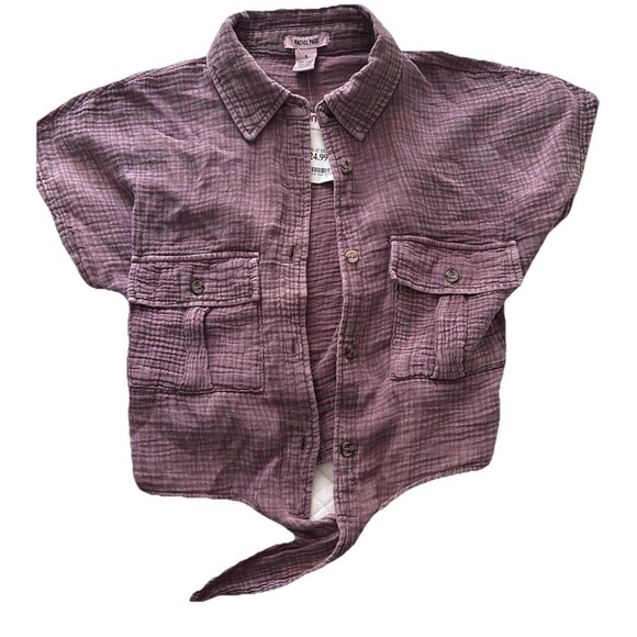 MK5 Rachel Paige Junior Short Sleeve Gauze Cropped Front Tie Top Small - Picture 1 of 6
